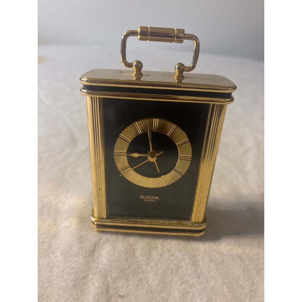Bulova Carriage Alarm Clock Unisex OS Gold Solid Brass Quartz Vintage